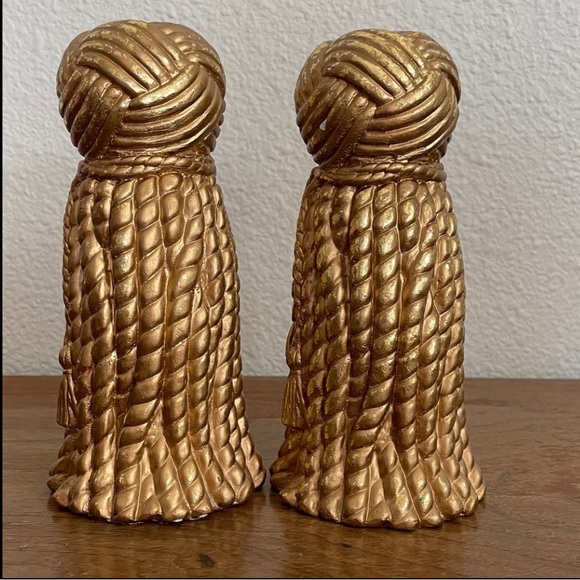 2 Taper Candle Holders Gold Rope and Tassel 8” - Picture 2 of 12